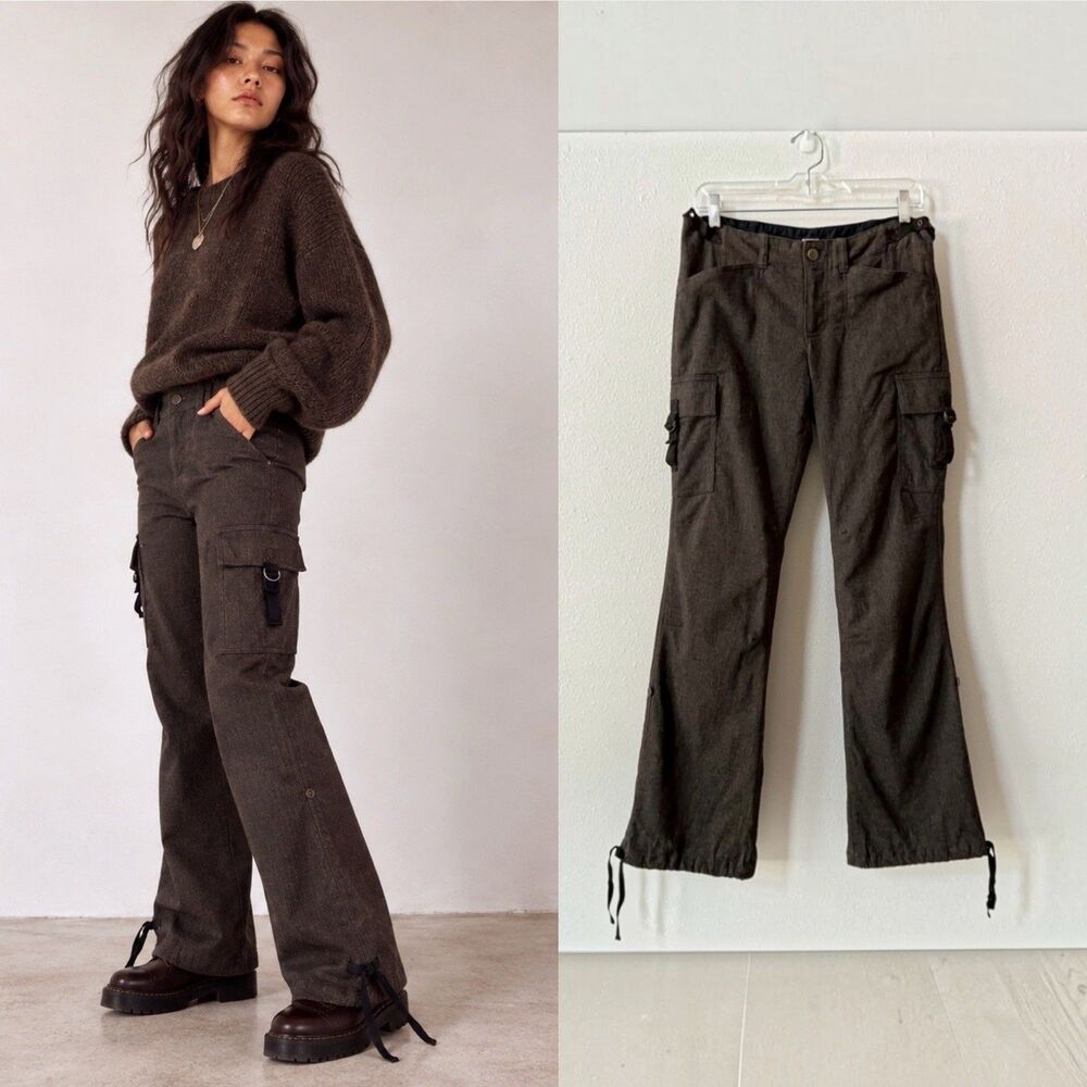 Y2K Express Women's 3-in-1 Wool Cargo Pants Women’s 4 Bootcut Brown Vintage 90s